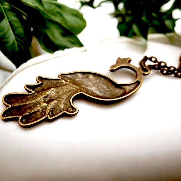 Peacock Bronze Alloy, Red, & Blue Necklace With Lobster Clasp - Picture 4 of 4